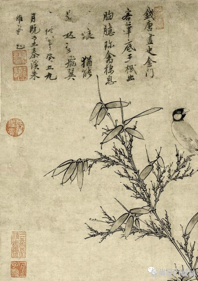 国画精赏王渊《竹石集禽图》(上海博物馆藏)