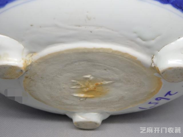 清康熙 德化窑带永字款青花山水人物纹香炉 直径16CM